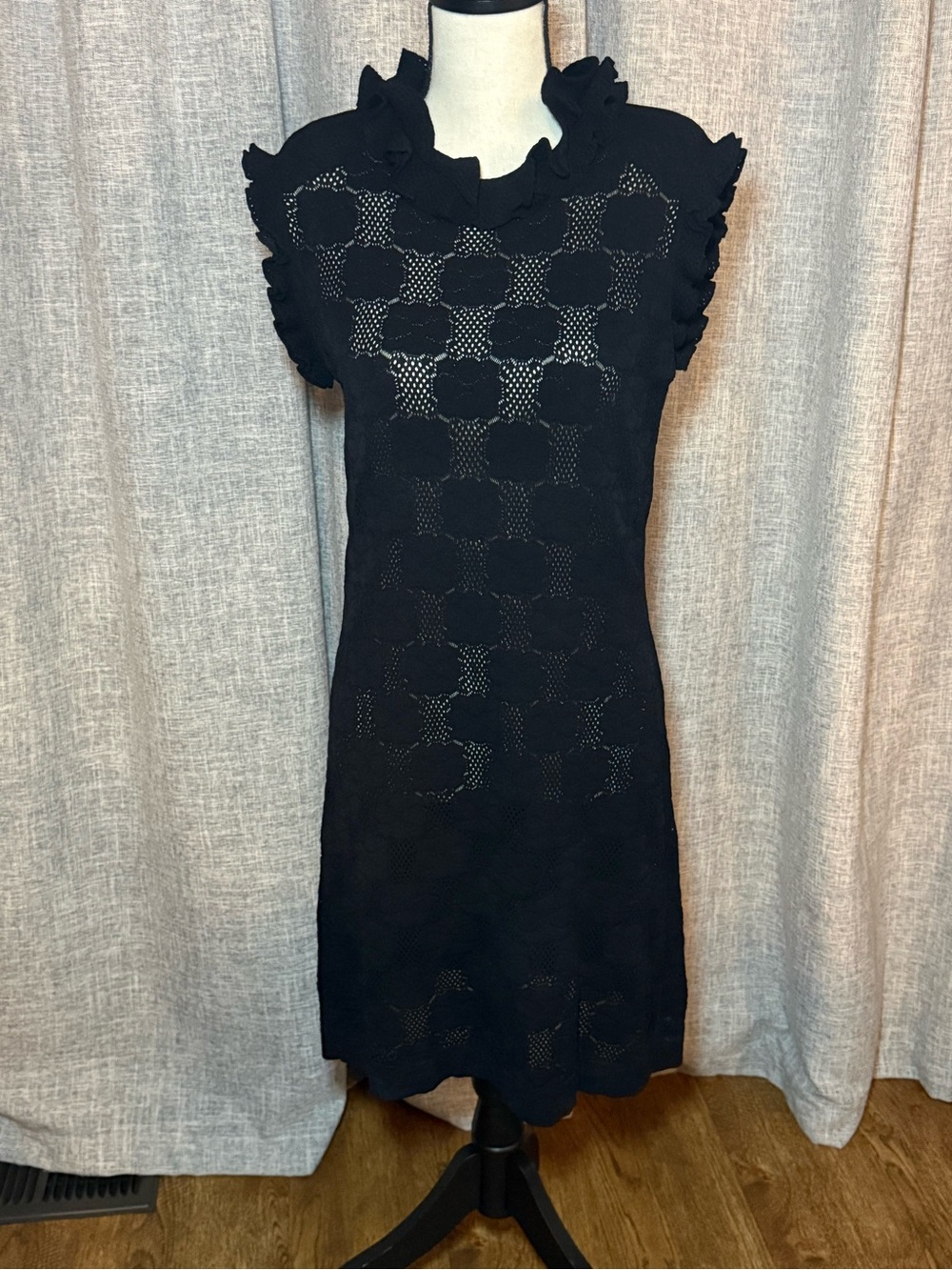 CHANEL Black Ruffle Knit Mini Dress